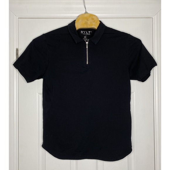 BYLT Basics Other - BYLT Mens Lux Zip Short Sleeve Polo Black Medium